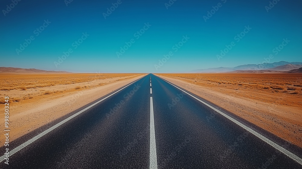 A straight road stretches into the distance A straight road stretches into the distance