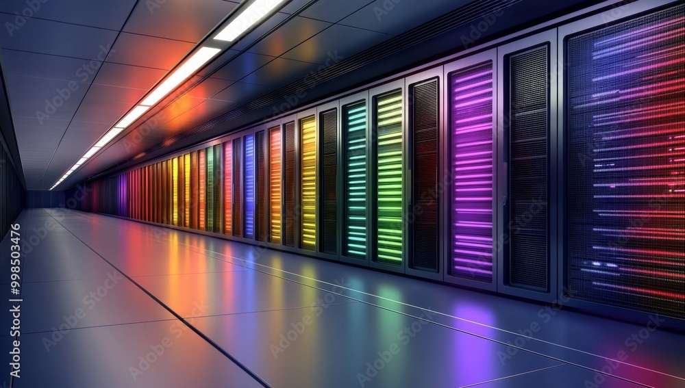 Fototapeta premium Vibrant Data Center Corridor