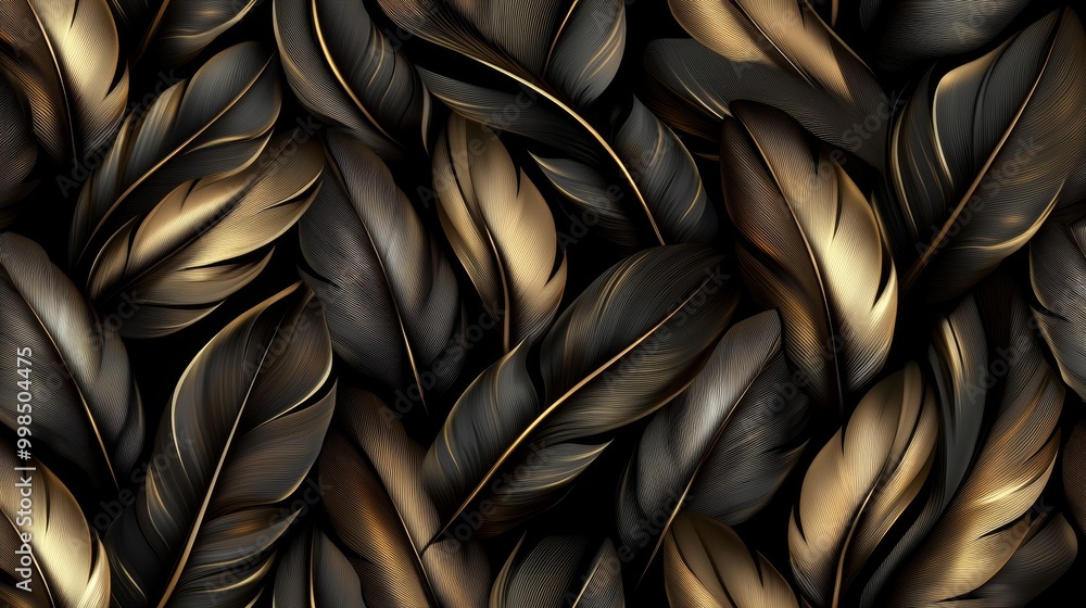 The subject is an abstract illustration of dark tropical leaves with gold lines on an elegant background. The subject is tropical wallpaper. The subject is an abstract illustration of dark tropical leaves with gold lines on an elegant background. The subject is tropical wallpaper.