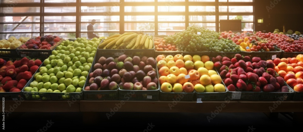 Fresh Fruits at a Market Stall Displayed under Sunlight Fresh Fruits at a Market Stall Displayed under Sunlight