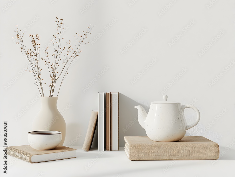 Cozy Baking Essentials on Minimalist White Background with Natural Lighting Cozy Baking Essentials on Minimalist White Background with Natural Lighting
