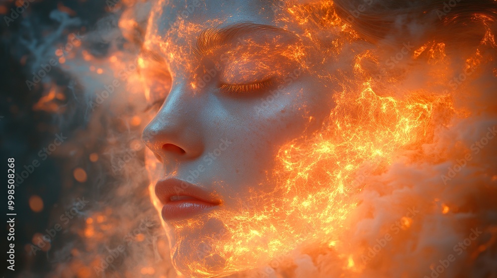 Woman with Fire and Smoke: A Surreal Portrait Woman with Fire and Smoke: A Surreal Portrait