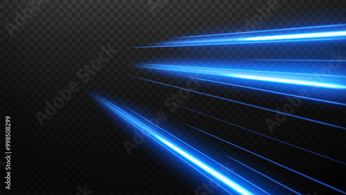 Blue Light Trails, Long Time Exposure Motion Blur Effect, Vector Illustration