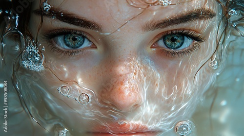 Close-Up Portrait of a Woman's Face Underwater