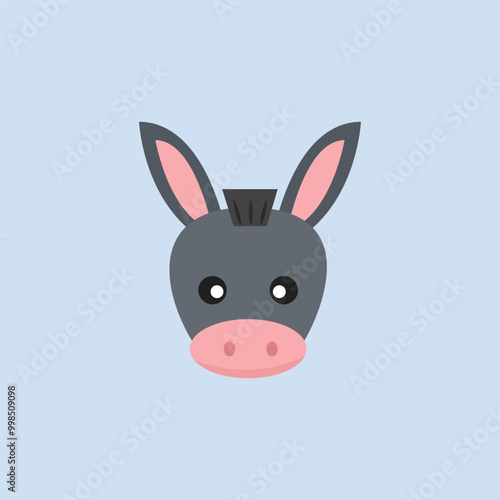 Cute Donkey head in flat vector design.