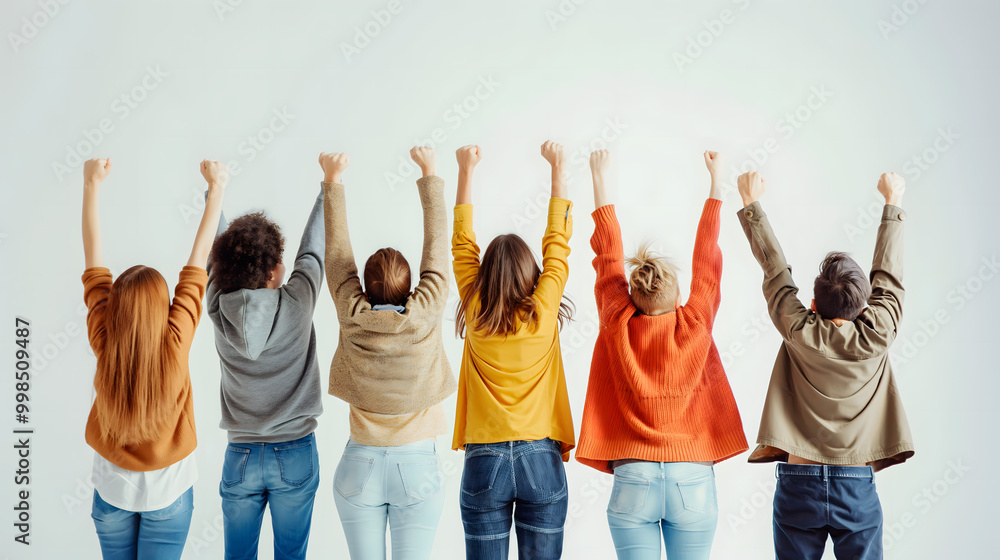 Fototapeta premium Group of Young People Showing Unity and Success with Raised Arms