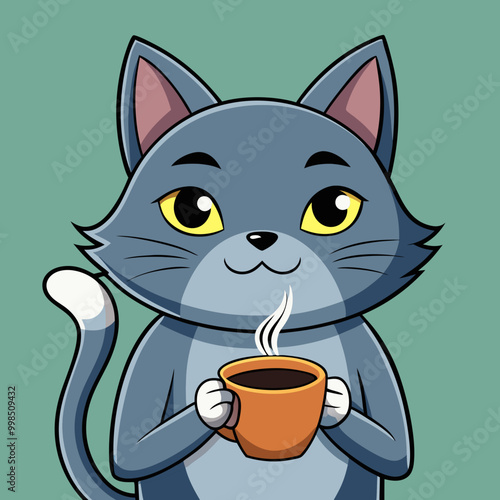 tom cat with cup of coffee