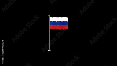 Russia flag animation with flagpole on black background.