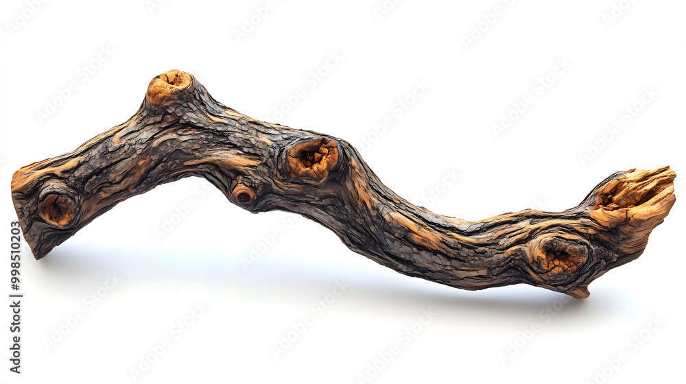 Unique Driftwood Piece with Intricate Hole Patterns Isolated on White Unique Driftwood Piece with Intricate Hole Patterns Isolated on White