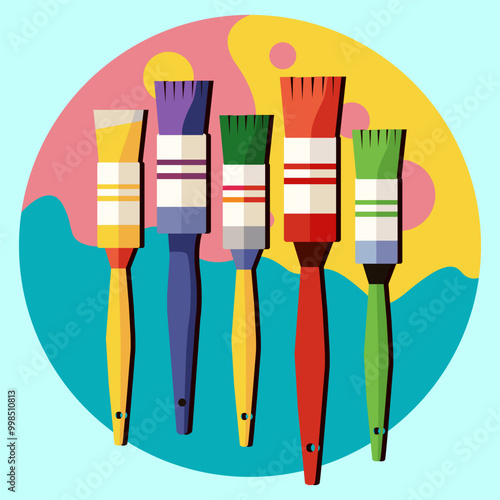 Set of Colorful Brushes in Flat Vector Style photo