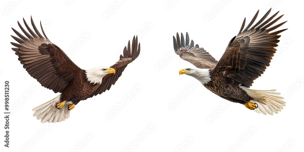 A majestic eagle spreads its wings wide in flight, showcasing its powerful presence in the sky, symbolizing freedom and strength. on transparent cutout, PNG file A majestic eagle spreads its wings wide in flight, showcasing its powerful presence in the sky, symbolizing freedom and strength. on transparent cutout, PNG file