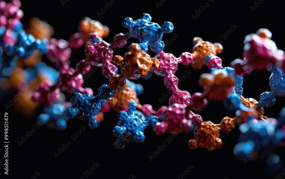 Naklejka premium Abstract 3D rendering of a molecular structure with colorful spheres