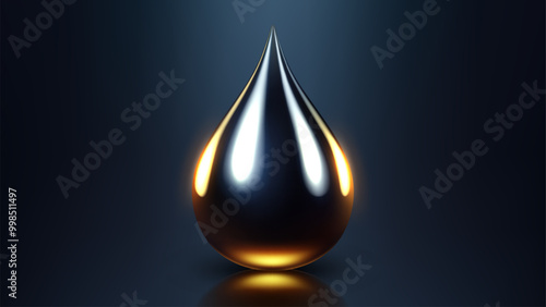 High Quality Crude Oil Drop Isolated on Dark Background, Shiny Droplet, Different From Similar Vector, Vector Illustration