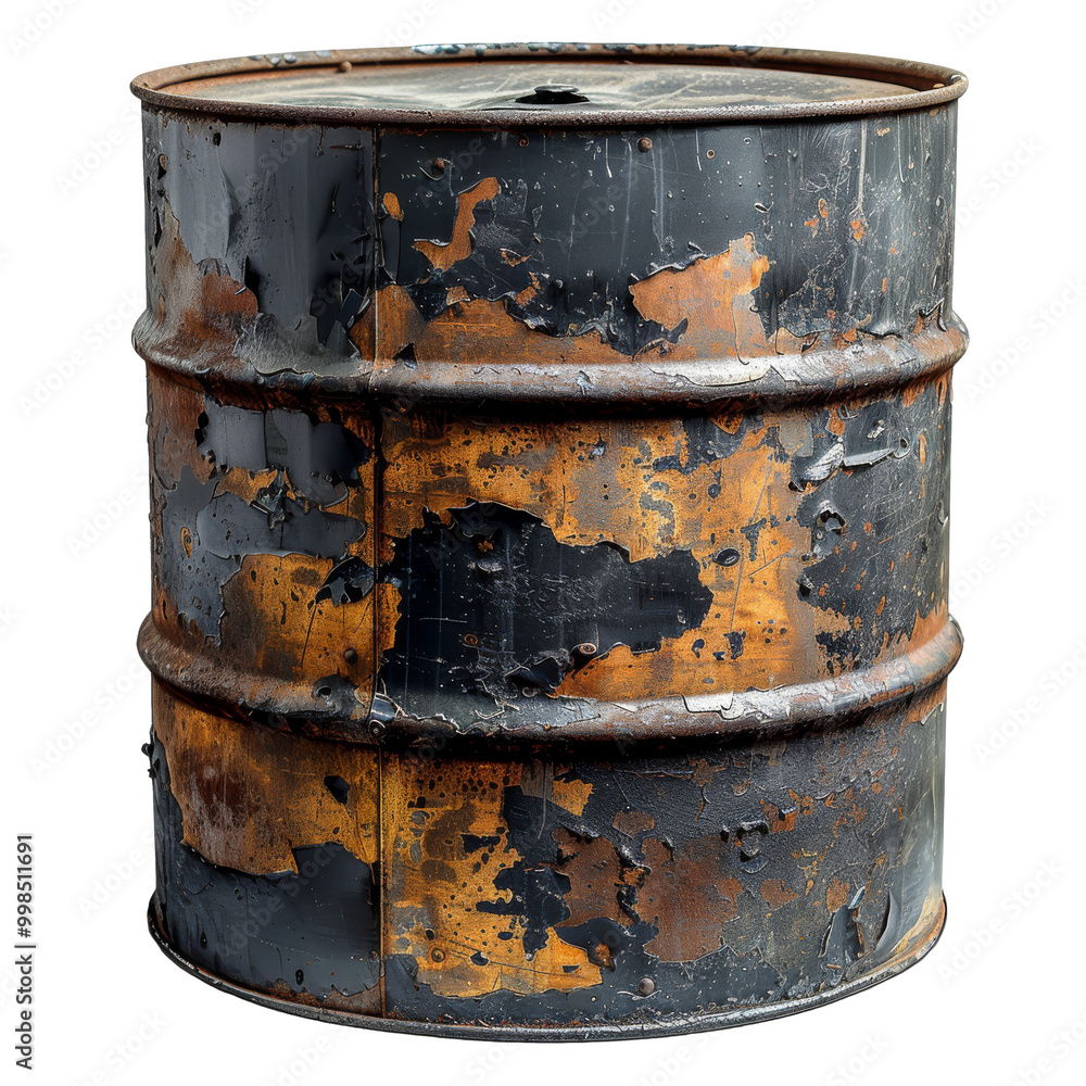 Rusty drum against a white background for artistic display Rusty drum against a white background for artistic display
