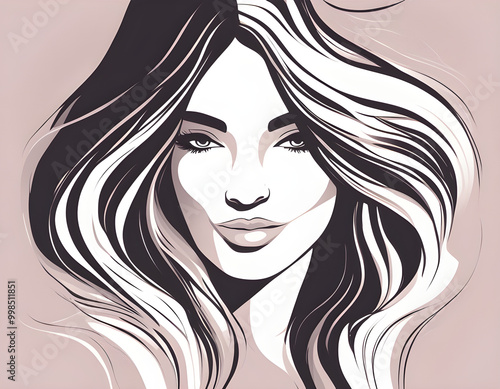 Woman with long hair Beautiful woman Illustration background