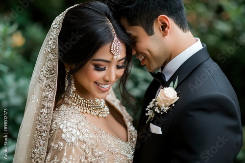 Bride and Groom Share a Tender Moment During their Wedding Ceremony photo