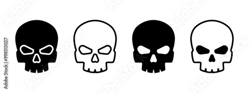 Skull icon. Death symbol. Skeleton vector illustration. Pirate skull logo. Horror sign. Human bone pictogram. Halloween decoration. Dead man concept.