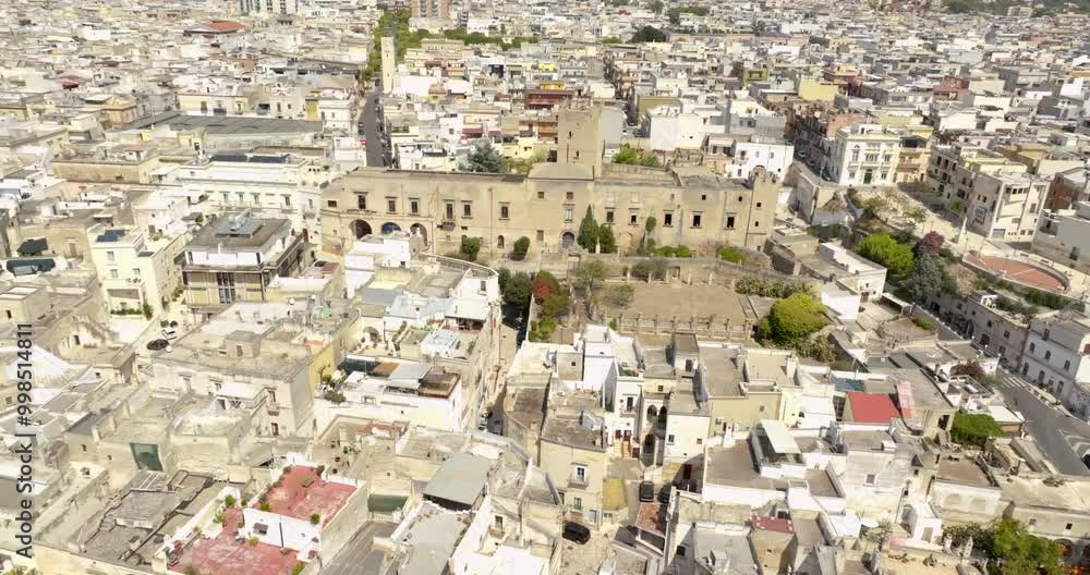 Aerial view of Episcopio Castle in the historic center of Grottaglie. It is a medieval castle of the city in the province of Taranto in Puglia, Italy. Aerial view of Episcopio Castle in the historic center of Grottaglie. It is a medieval castle of the city in the province of Taranto in Puglia, Italy.