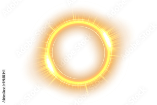 Gold Ring Light Effect Isolated on White Background, Vector Illustration