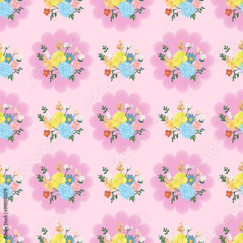 Floral Pastel Harmony: Hand-Drawn Wildflower Pattern - Vintage Flowers Seamless Pattern on Pink Background