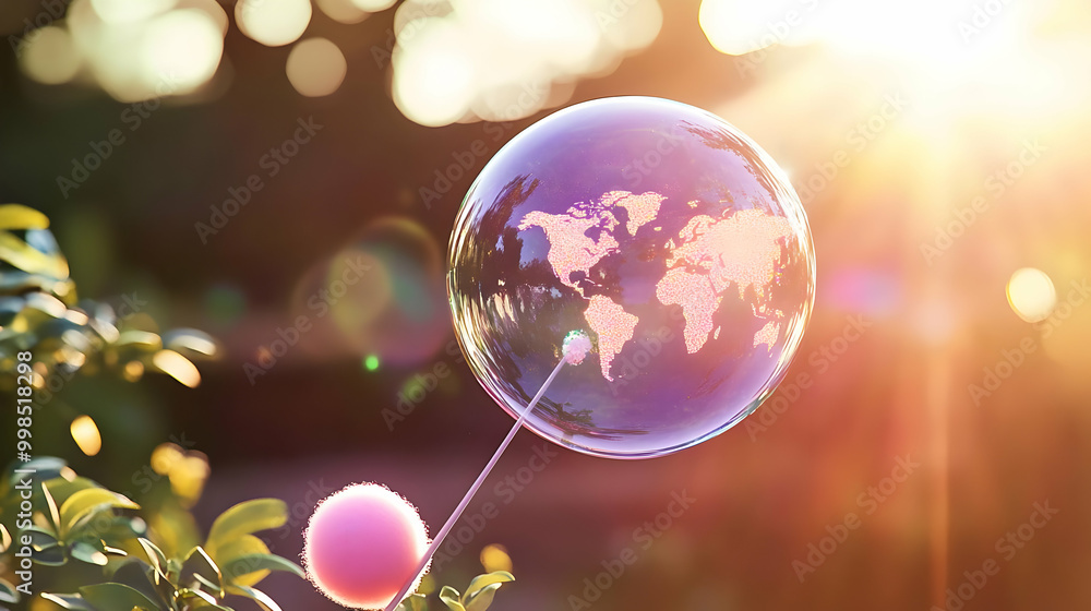 Bubble with World Inside Being Popped at Sunset Bubble with World Inside Being Popped at Sunset
