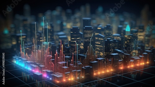 market stock graph and information with city light