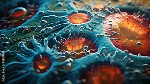 Microscopic cells. Tissue under the microscope. Scientific medical concept