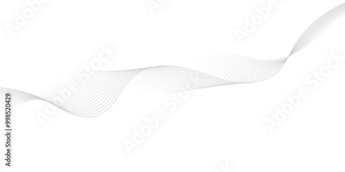 Gray wave curve lines abstract background with flowing particles. Digital energy waves technology concept. Modern backdrop design for business, presentation, banner.