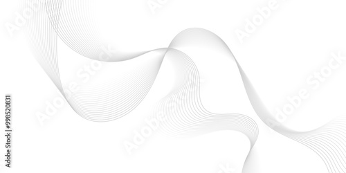 Gray wave curve lines abstract background with flowing particles. Digital energy waves technology concept. Modern backdrop design for business, presentation, banner.
