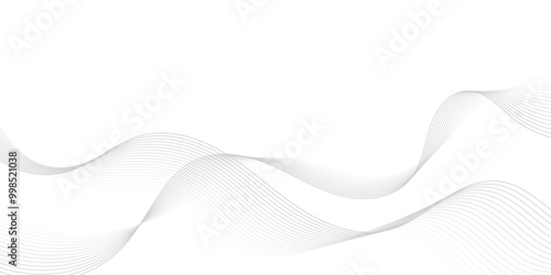 Gray wave curve lines abstract background with flowing particles. Digital energy waves technology concept. Modern backdrop design for business, presentation, banner.