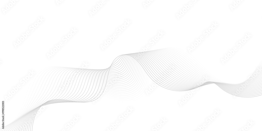 Fototapeta premium Gray wave curve lines abstract background with flowing particles. Digital energy waves technology concept. Modern backdrop design for business, presentation, banner.