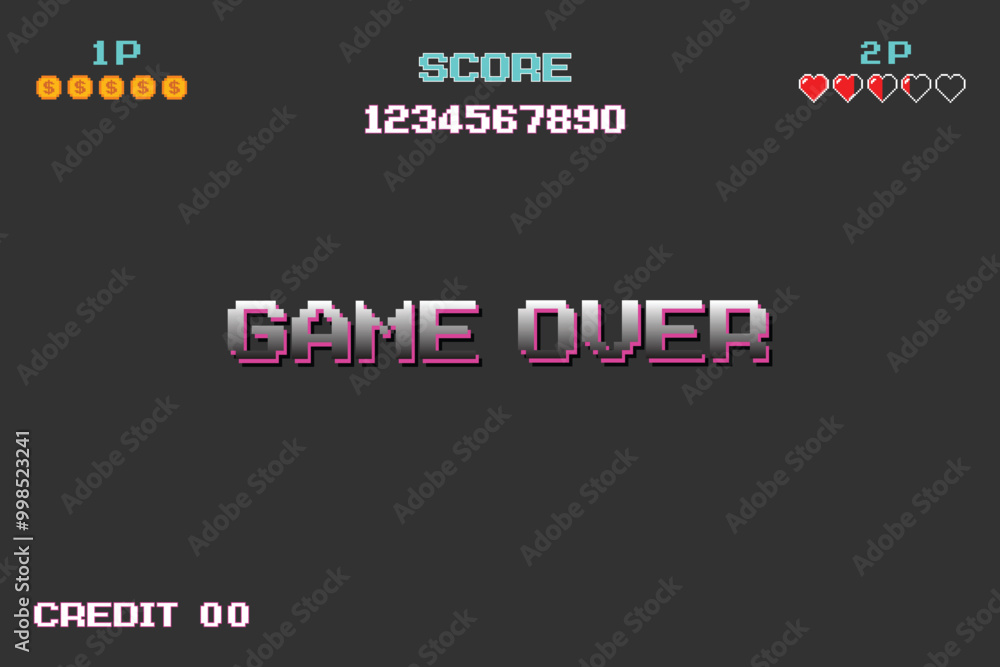 GAME OVER. pixel art .8 bit game. retro game. for game assets in vector illustrations. GAME OVER. pixel art .8 bit game. retro game. for game assets in vector illustrations.