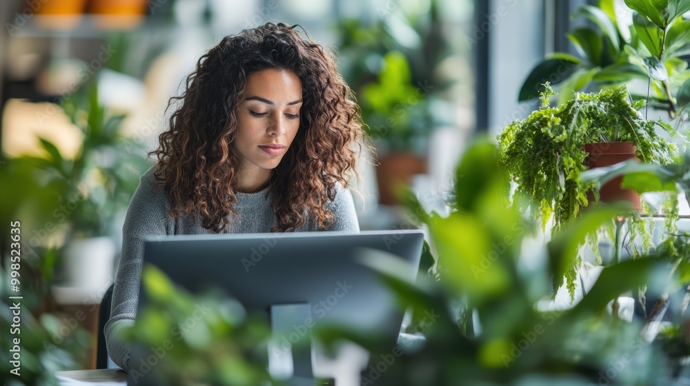Focused Female Businesswoman at Desktop Computer Focused Female Businesswoman at Desktop Computer