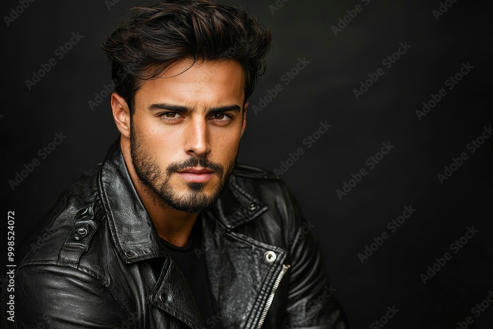 Close-up Portrait of a Young Man in a Leather Jacket Close-up Portrait of a Young Man in a Leather Jacket
