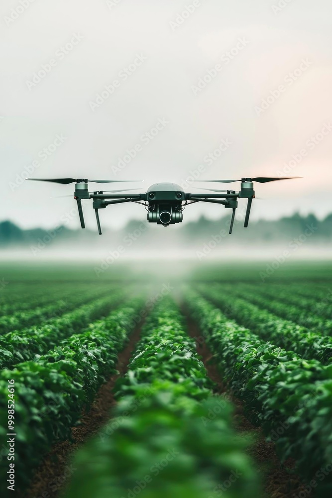 Aerial view of a drone flying over a lush green field, showcasing modern agricultural technology in action. Aerial view of a drone flying over a lush green field, showcasing modern agricultural technology in action.