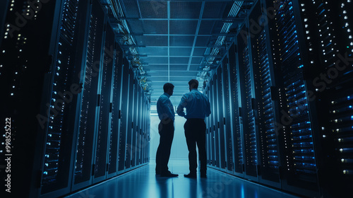 Technicians inspecting a modern server room as part of digital infrastructure expansion