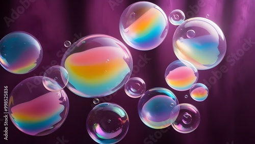 Air Bubbles Isolated on Colorful Background, Colorful Bubbles Circles Abstract Illustration, Soap Bubbles with Foamy Realistic Rainbow Colors