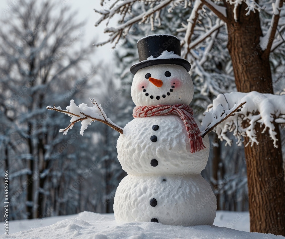 Fototapeta premium Snowman in the winter forest