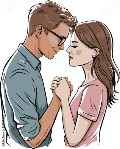 Illustration of a love couple Holding Hands While Walking
