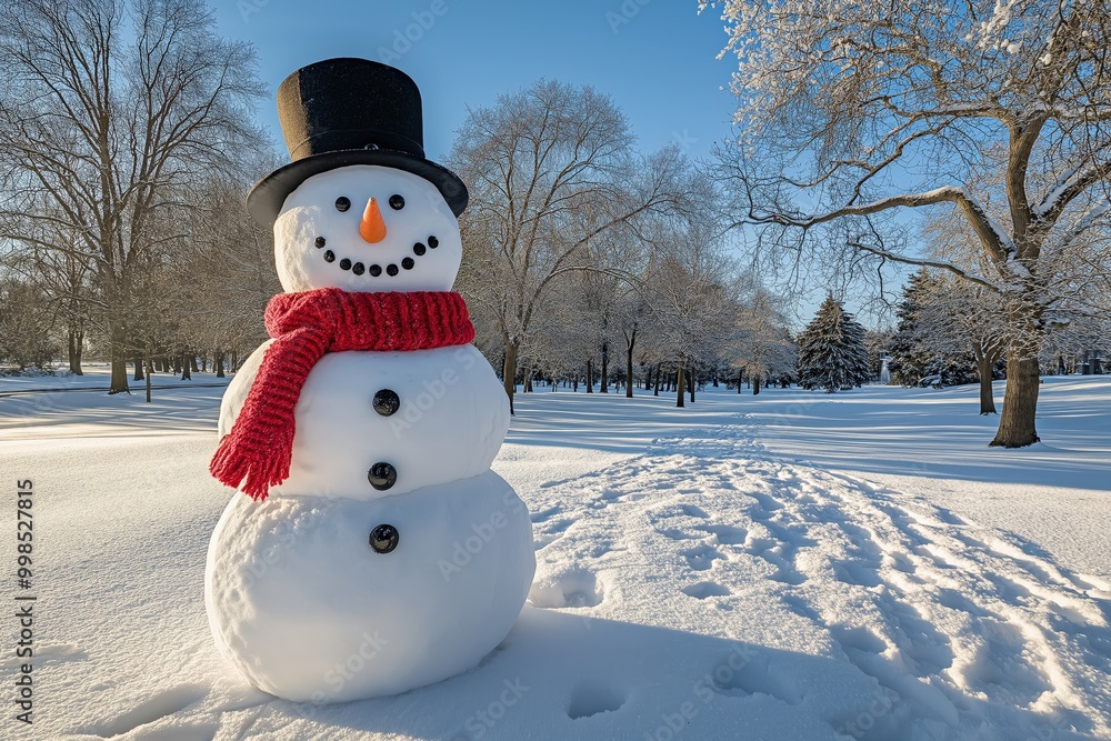 Fototapeta premium Snowman Outdoors in a Snowy Winter Park