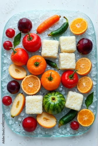 Top view of vegetables and fruits isolated on white fruits beautiful