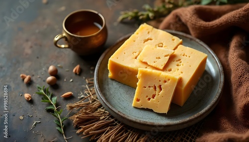 Chura Kampo Dried Tibetan Cheese Served with Traditional Butter Tea (Tibetan Cuisine) photo