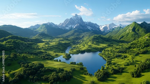 Serene Landscape of Mountains and Lush Greenery