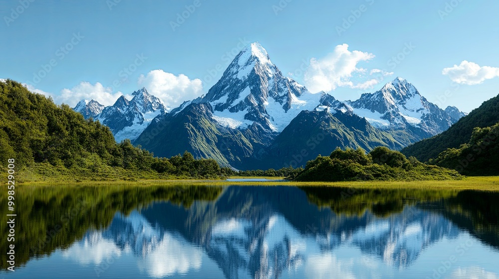 Majestic Mountains and Serene Reflection in Water Majestic Mountains and Serene Reflection in Water