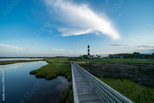 Bodie Island Lighthouse at dusk golden hour, Outer Banks, North Carolina. photo