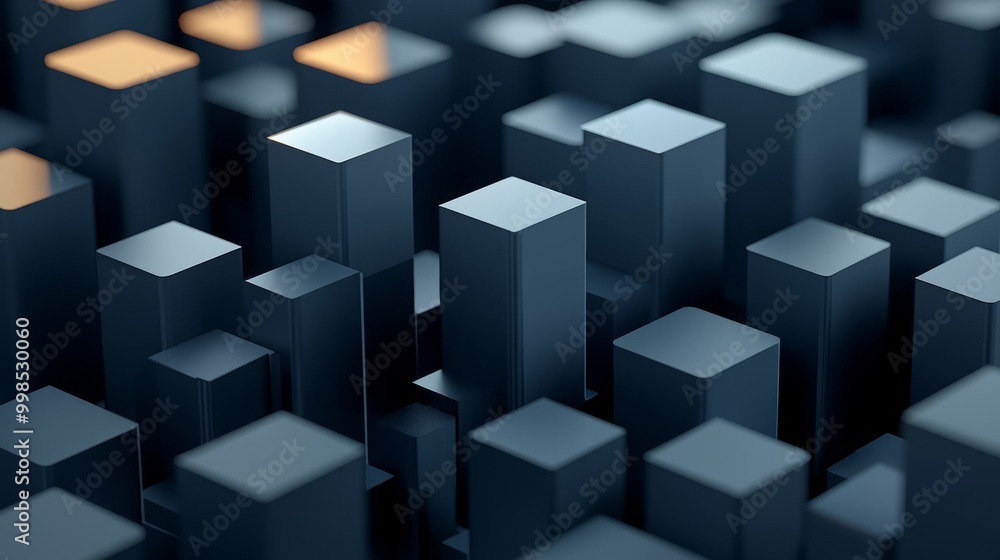 An abstract urban landscape with blue geometric towers stretching into the light, creating a futuristic, digital city feel. An abstract urban landscape with blue geometric towers stretching into the light, creating a futuristic, digital city feel.
