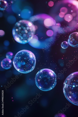 Wallpaper Mural Futuristic Sci-Fi Background with Floating Transparent Spheres in Blue and Purple Space Torontodigital.ca