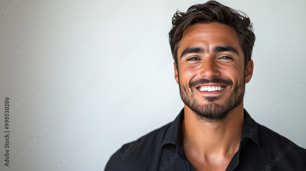 Portrait of a happy handsome man in a shirt with laughing Portrait of a happy handsome man in a shirt with laughing