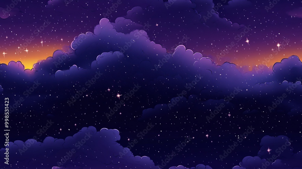 Night Sky with Stars and Clouds - Purple and Orange Hues Night Sky with Stars and Clouds - Purple and Orange Hues