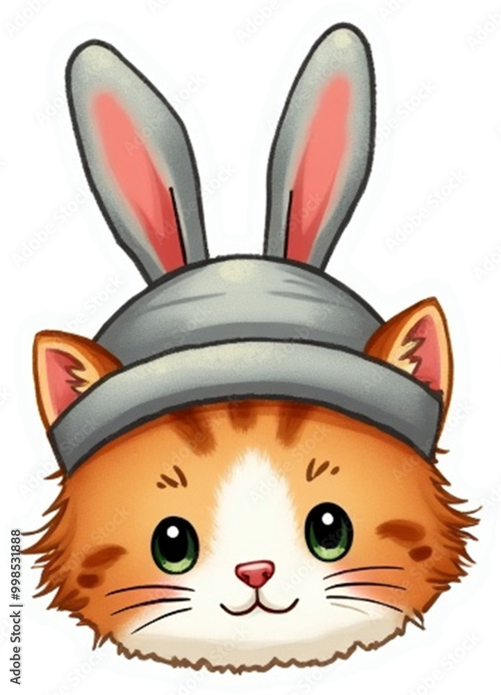 Festive cat head with Christmas hat with bunny ears Festive cat head with Christmas hat with bunny ears